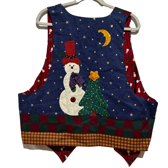 Handmade Vintage Christmas One Size Vest Stitched Santa Snowman 3D Quilted - Picture 6 of 10